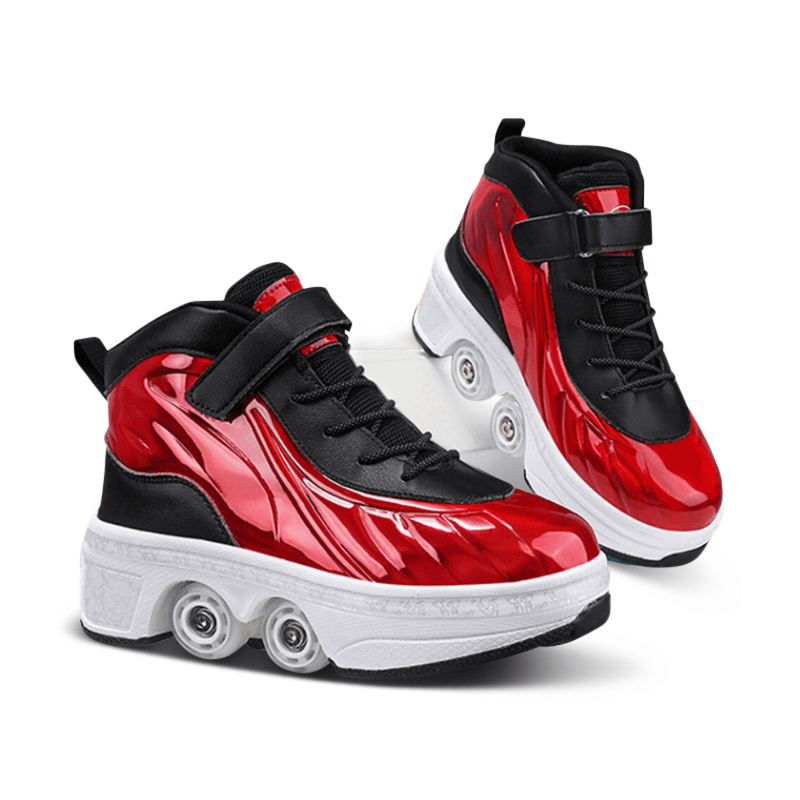 Kick Speed Glaze MID red roller skate shoes with retractable wheels on white background