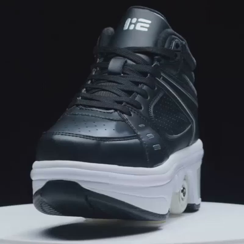 Kick Speed LED roller shoes, mid-top design with glowing rainbow sole, video