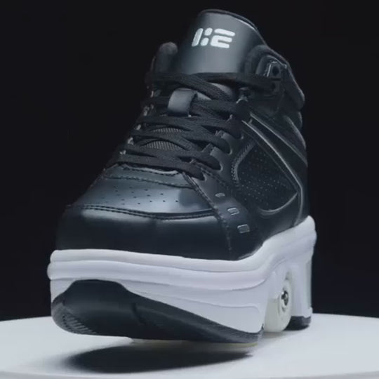 Kick Speed LED roller shoes, mid-top design with glowing rainbow sole, video