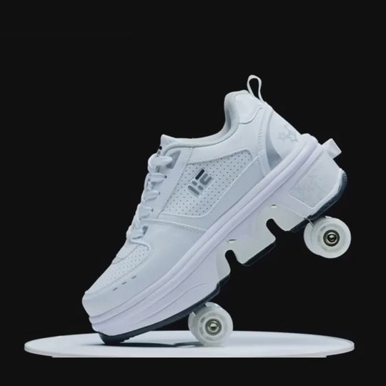 white Kick Speed LED roller skate shoes with retractable wheels for kids and adults