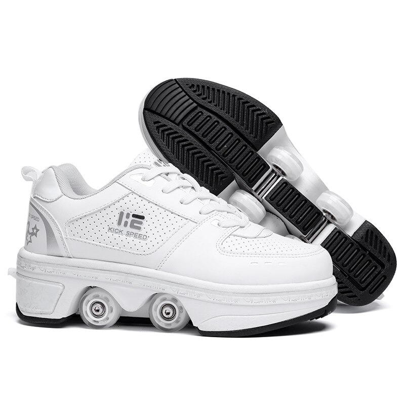 kick roller skate shoes with wheels