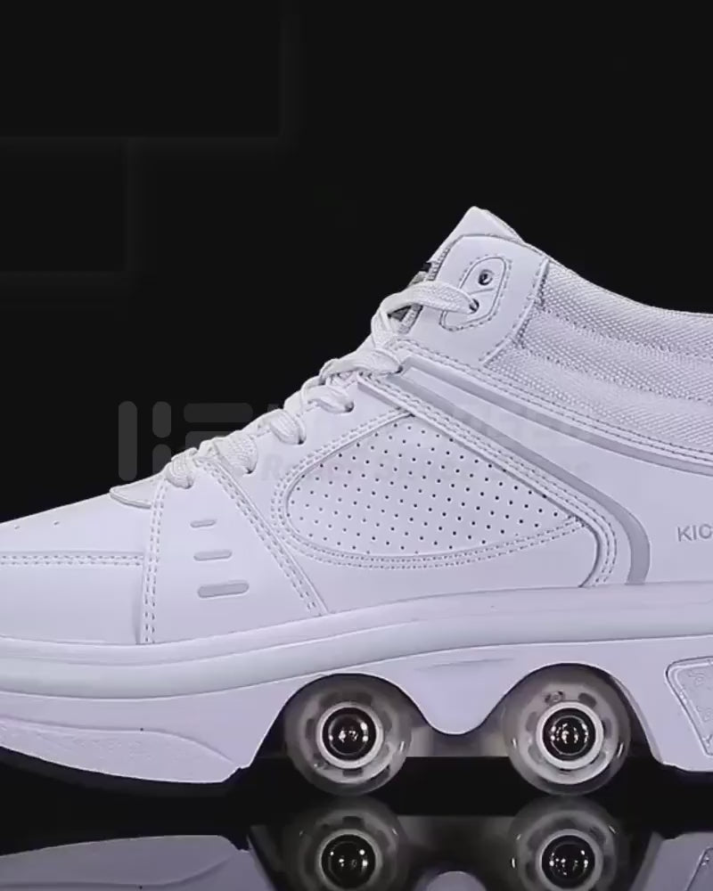 Kick Speed Original MID white LED roller skate shoes video, premium shoes with wheels for kids and adults