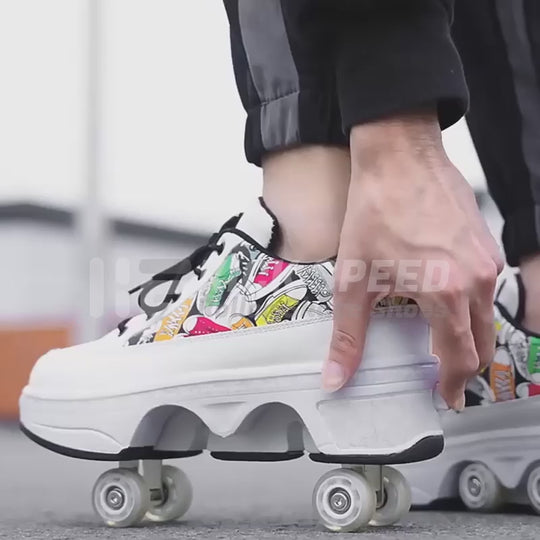 4 wheel roller shoes with pop-up wheels, video