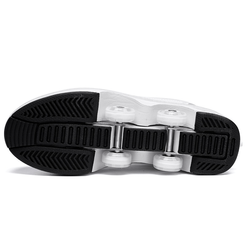 bottom view of Kick Speed Original MID white 7 led shoes, showing retractable wheels and anti slip sole