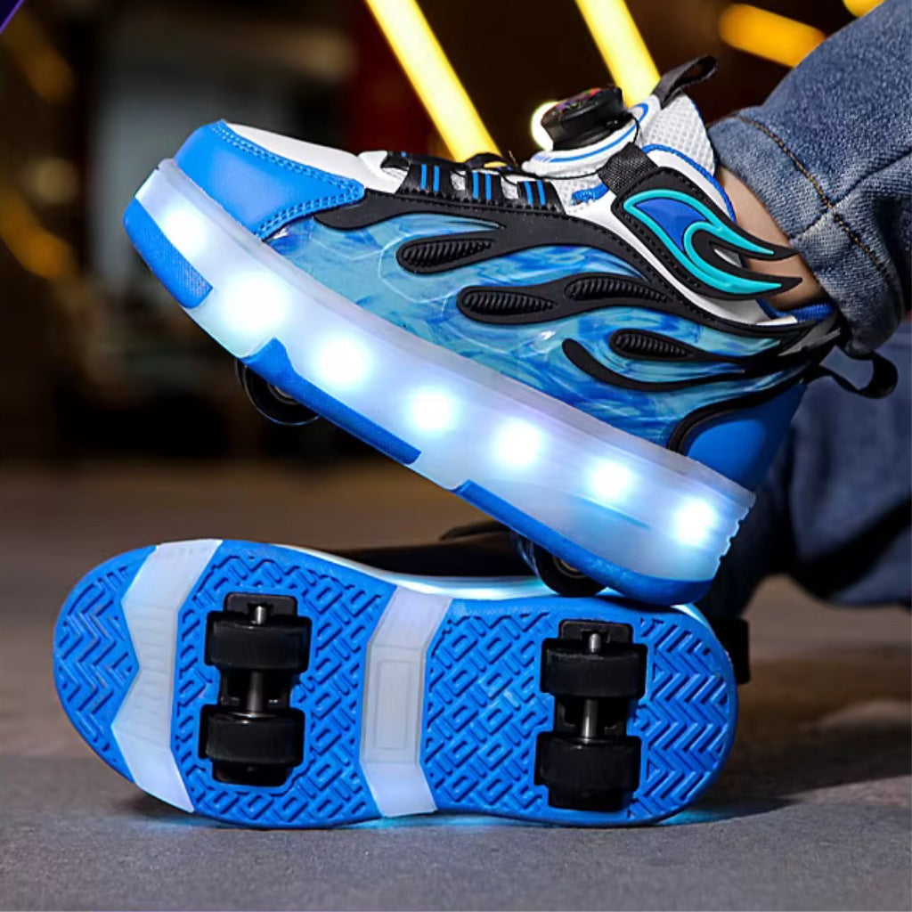 Blue Kick Speed roller skate shoes with LED sole and removable wheels