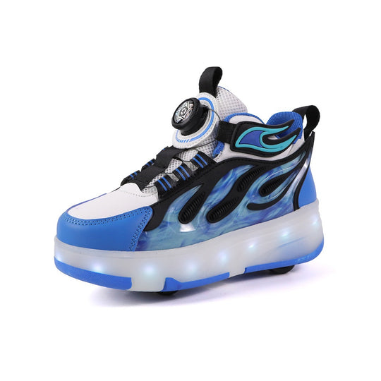 Kick Speed blue heel wheel roller shoes with LED lights and detachable wheels