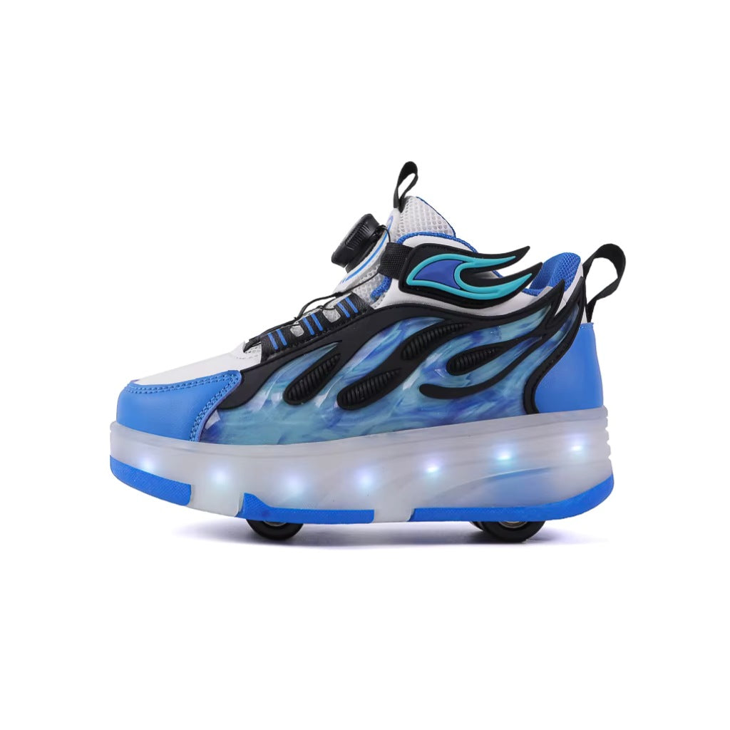Blue Kick Speed shoes with wheels and glowing sole side profile