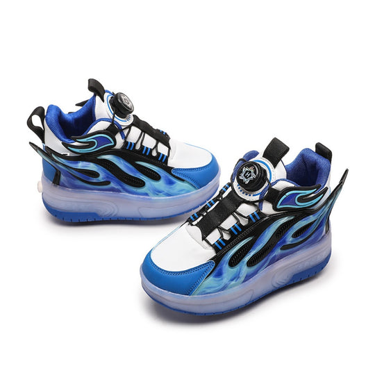 Blue Kick Speed roller shoes pair with LED lights isolated on white background