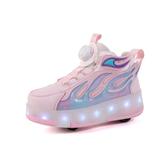 Kick Speed pink heel wheel shoes with LED lights for kids