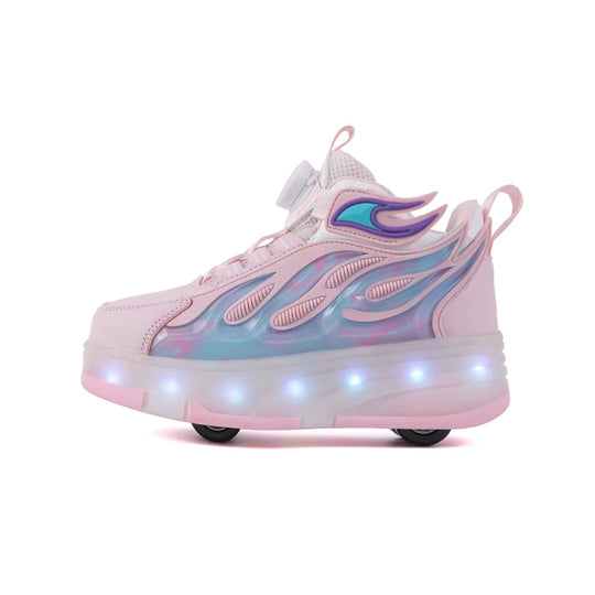 Pink heel wheel roller shoes with lights side profile product image