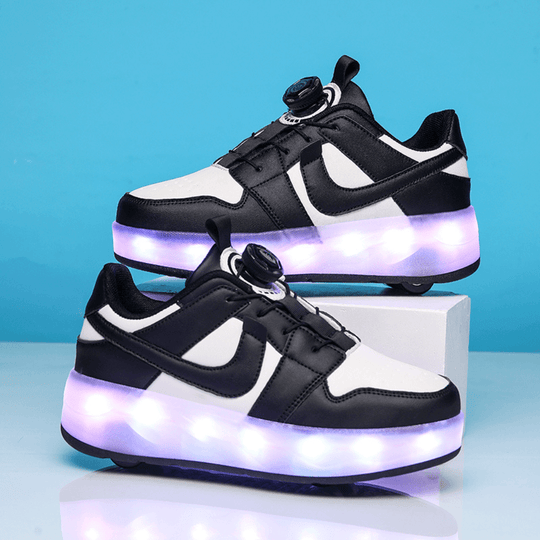 Black LED heel wheel shoes glowing with lights, Kick Speed Kick Air LOW for kids