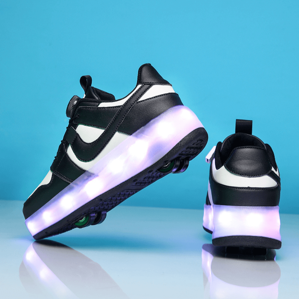Black heel wheels roller shoes glowing with LED lights, Kick Speed Kick Air LOW