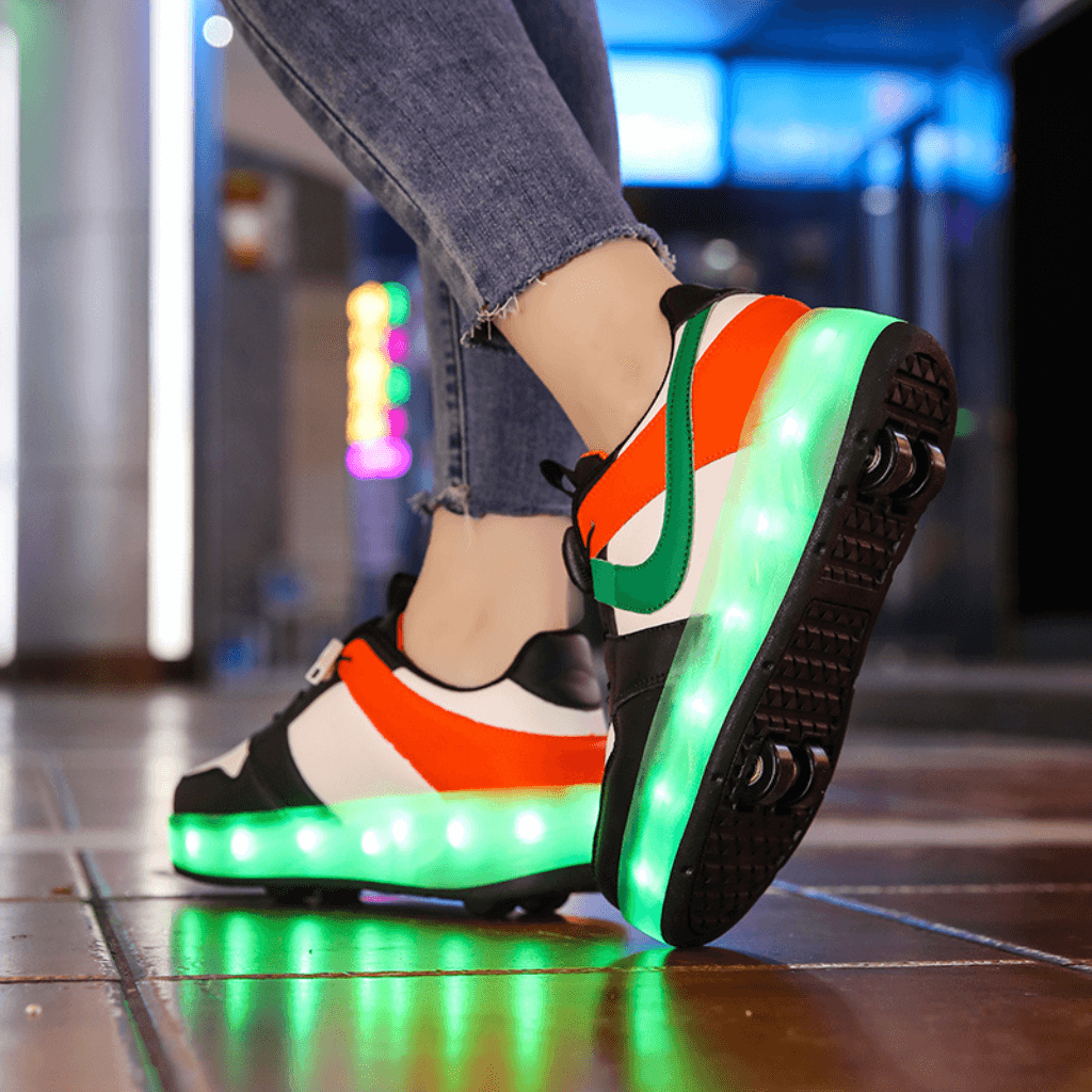 Orange Kick Speed Kick Air LOW LED shoes with manual wheels