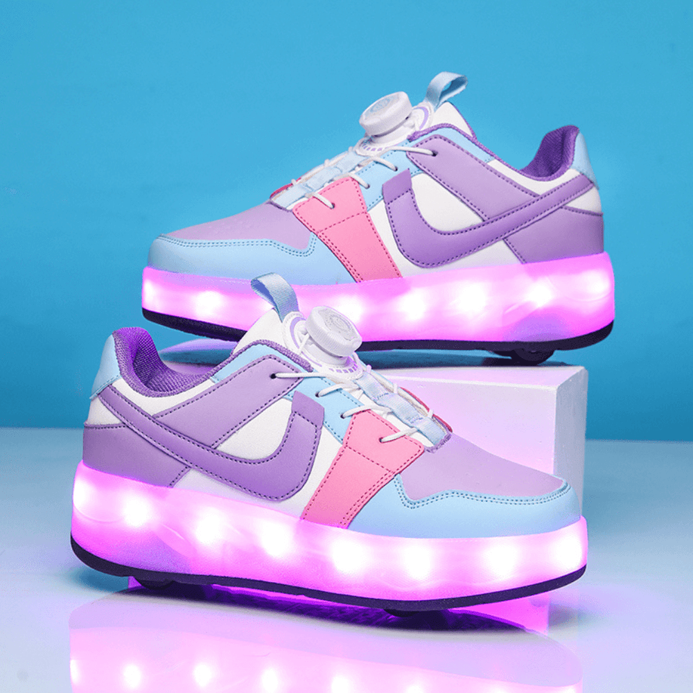 Purple and pink LED heel wheel shoes with manual wheels, Kick Speed Kick Air LOW for girls