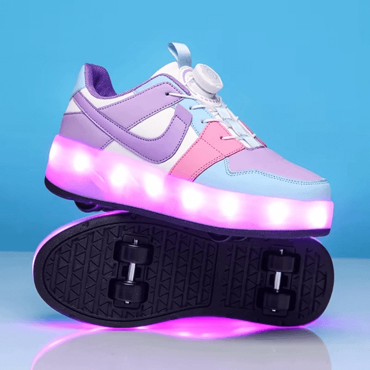 Purple Kick Speed Kick Air LOW LED roller shoes with removable wheels