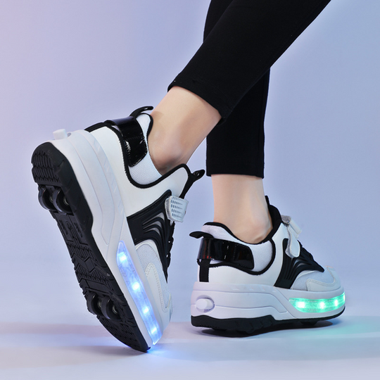 Black Kick Speed heel wheels shoes lighting up, sneakers with retractable wheels for adults