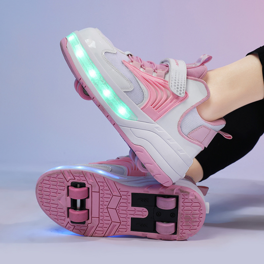 Pink Kick Speed Pro-X heel wheels shoes with LED lights, kids sneakers with retractable wheels