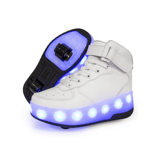 White heel wheel roller shoes with LED lights