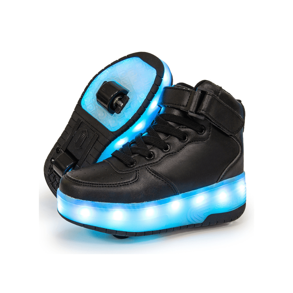 Black heel wheel roller shoes with LED lights