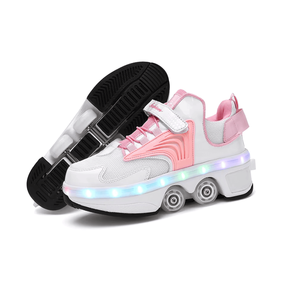 Pink Kick Speed roller skate shoes with wheels and rechargeable LED lights
