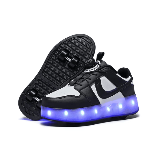 Black heel wheel roller shoes with LED lights, Kick Speed Kick Air LOW for kids and adults