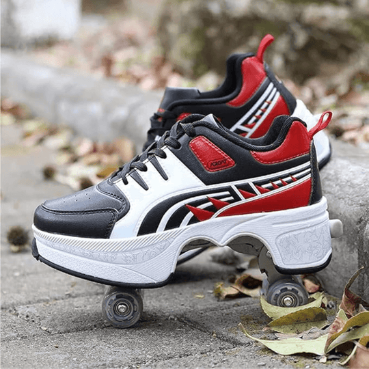 White and red Kick Speed Hyper Jet LOW shoes with retractable wheels, roller shoes for adults