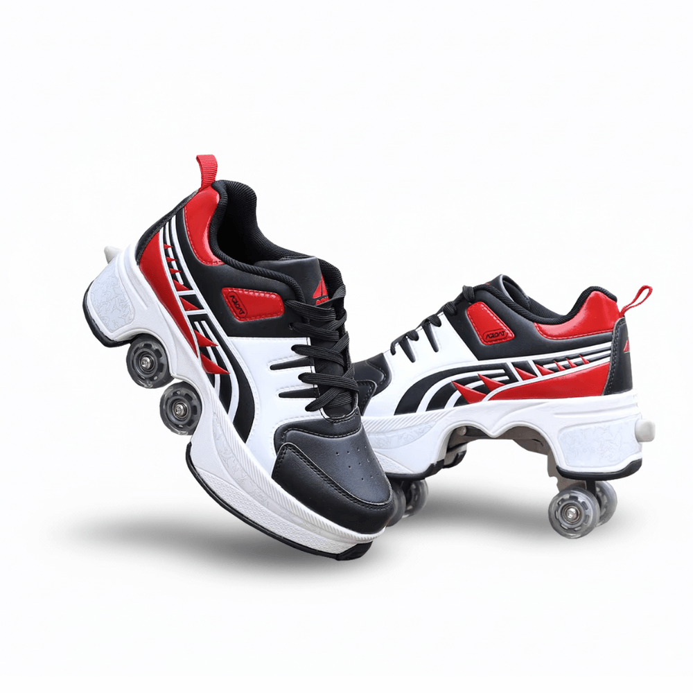 Red and black Kick Speed Hyper Jet LOW shoes with wheels, stylish roller shoes for kids