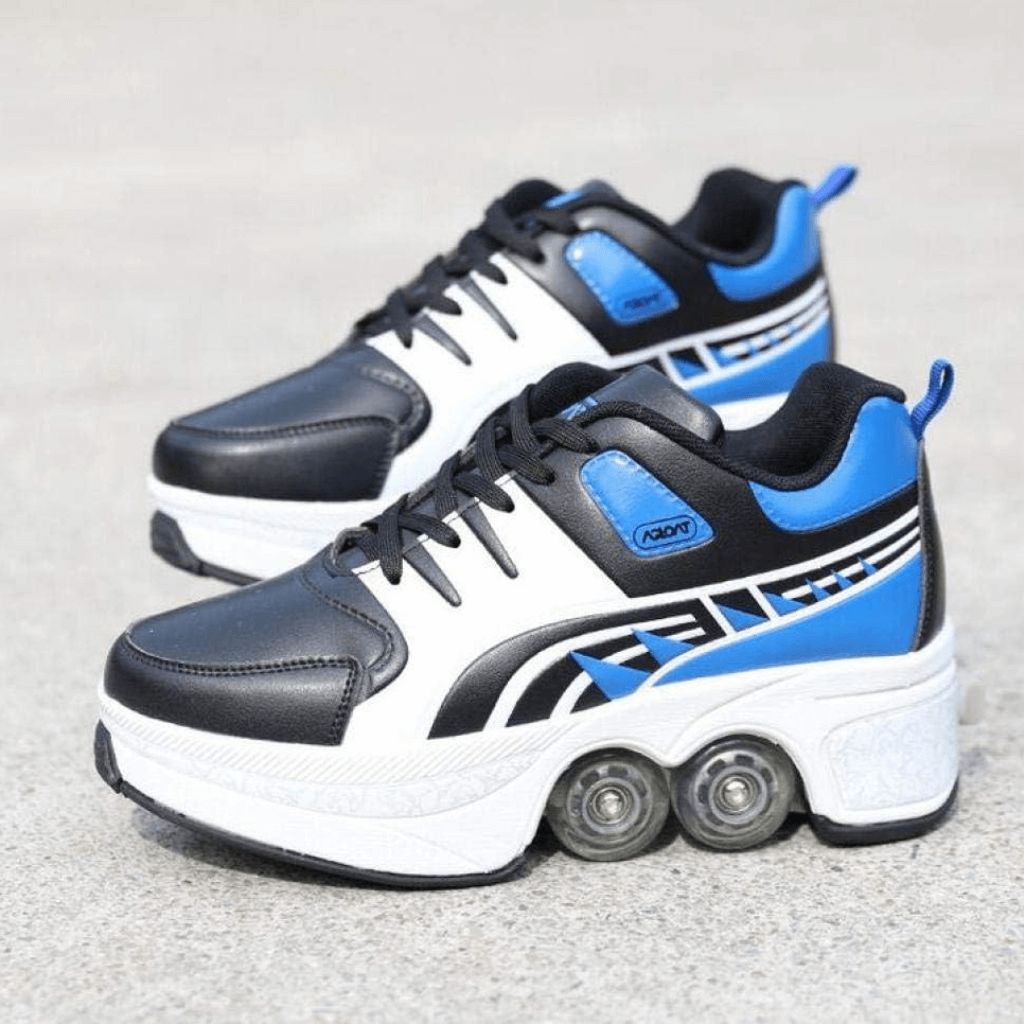 Side profile of blue Kick Speed Hyper Jet LOW roller shoes, everyday shoes with wheels