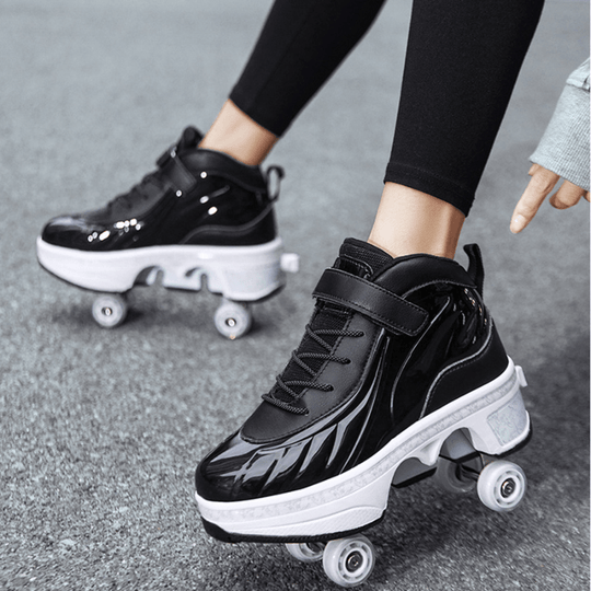black Kick Speed Glaze MID roller skate shoes for adults and kids, outdoor shot