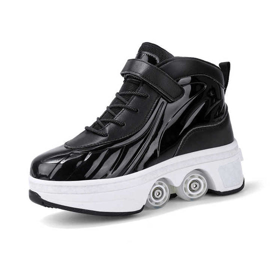 black roller skate shoes with retractable wheels for adults and kids
