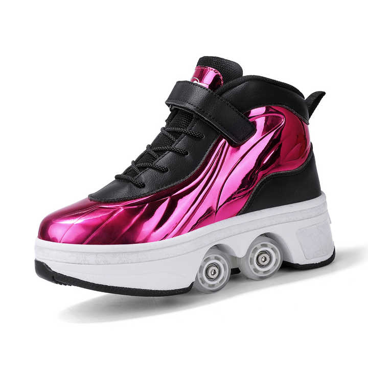 purple Kick Speed roller skate shoes with retractable wheels for adults and kids