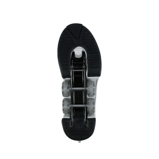 Bottom sole view of retractable roller shoes, Kick Speed Hyper Jet LOW shoes with pop out wheels