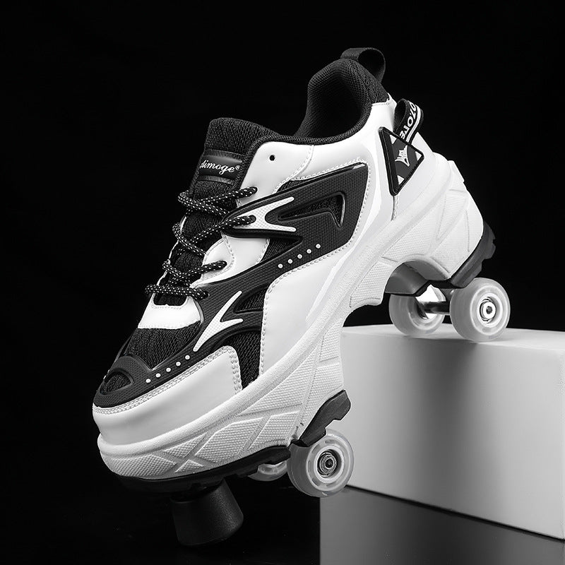 Kick Speed Impact LOW white and black edition roller sneakers with low profile and toe stops