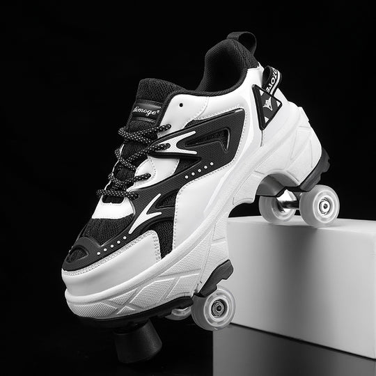 Kick Speed Impact LOW white and black edition roller sneakers with low profile and toe stops
