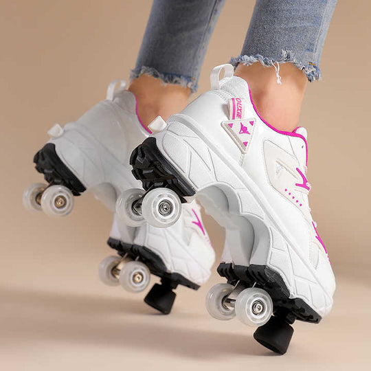 Kick Speed Impact LOW black edition roller shoes for kids showing wheels on the bottom and toe stops