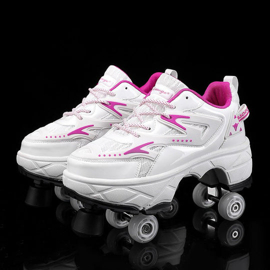 Kick Speed Impact LOW pink and white roller shoes for women showing toe stops