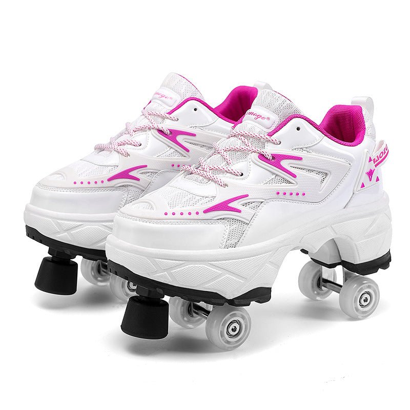 Kick Speed Impact LOW pink roller skate shoes for women showing toe stop and durable sole for learning balance
