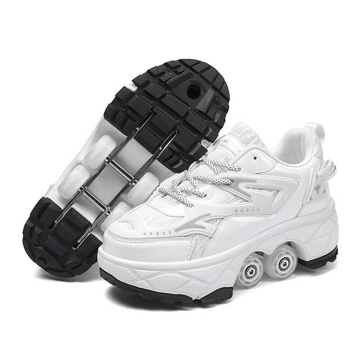 side view of Kick Speed Impact LOW white roller skate sneakers for kids and adults