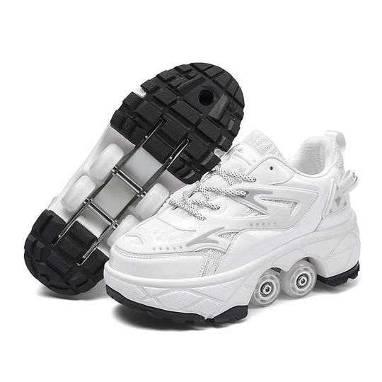 side view of Kick Speed Impact LOW white roller skate sneakers for kids and adults