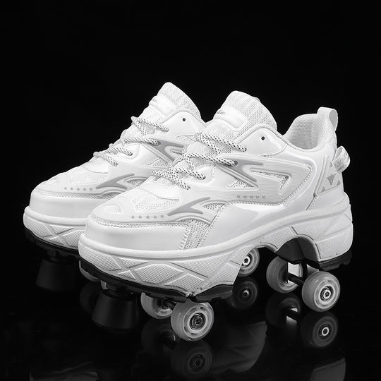 white Kick Speed roller skate shoes with toe stops for kids learning skating techniques