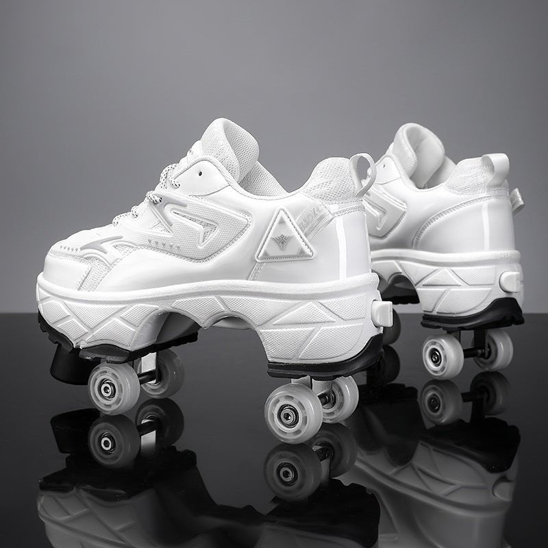 white version of Kick Speed Impact LOW roller skate shoes for beginners showing high platform sole