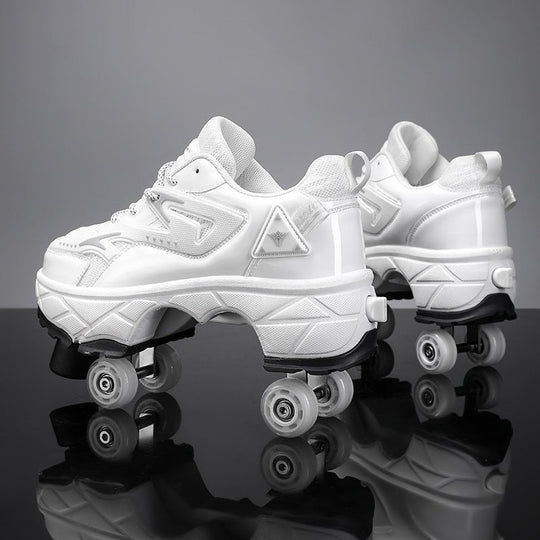 white version of Kick Speed Impact LOW roller skate shoes for beginners showing high platform sole