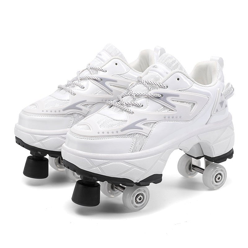 Kick Speed Impact LOW roller skate shoes white version for kids featuring breathable mesh and stable wheels