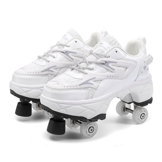 Kick Speed Impact LOW roller skate shoes white version for kids featuring breathable mesh and stable wheels