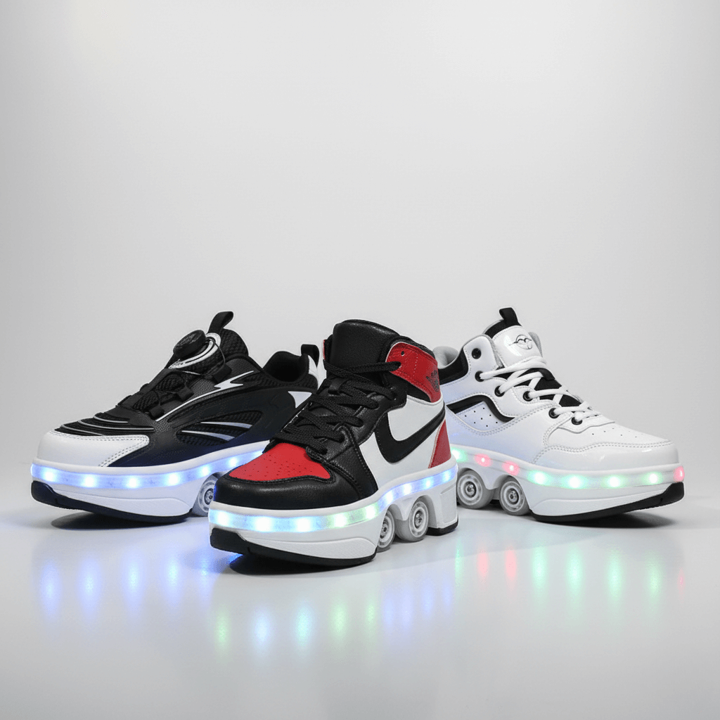 Kick Speed Roller Skate Shoes with Pop-Out Retractable Wheels and LED Lights