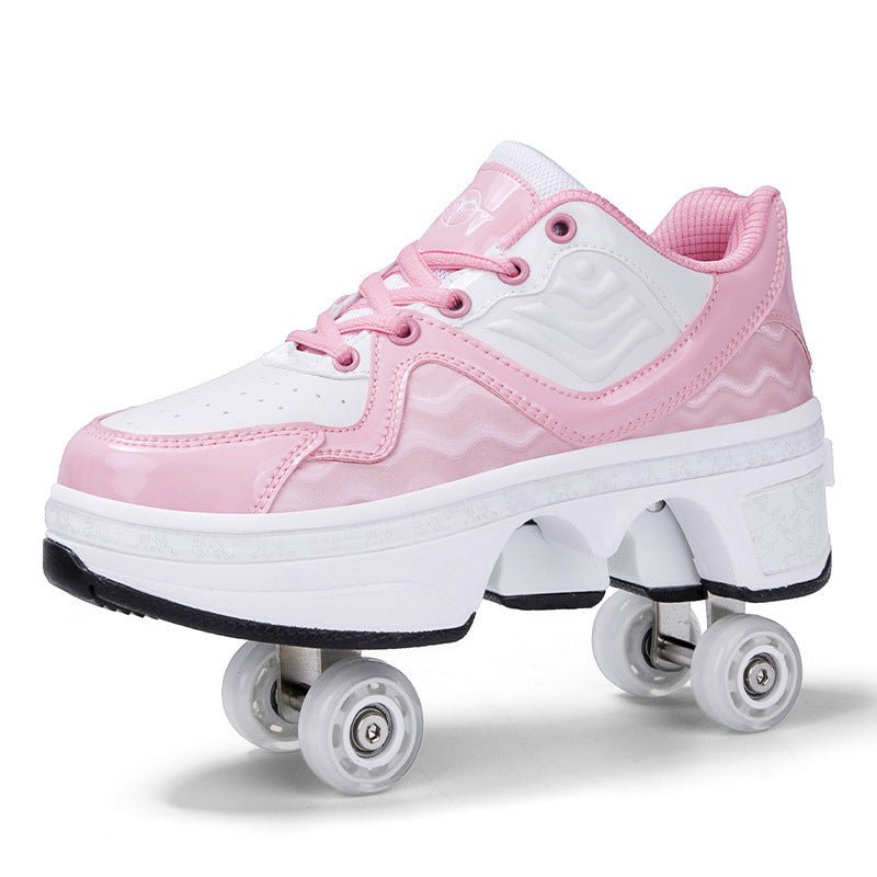 pink Kick Speed NeoWave LOW Roller Skate Shoes with pop-out wheels, stylish roller skate shoes for kids and teens