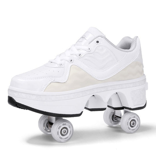 cream white Kick Speed NeoWave Roller Skate Shoes pop-out wheels version, breathable 4 wheel shoes for kids and women