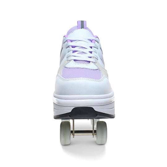 roller skate shoes for kids with pop-out wheels, front angle