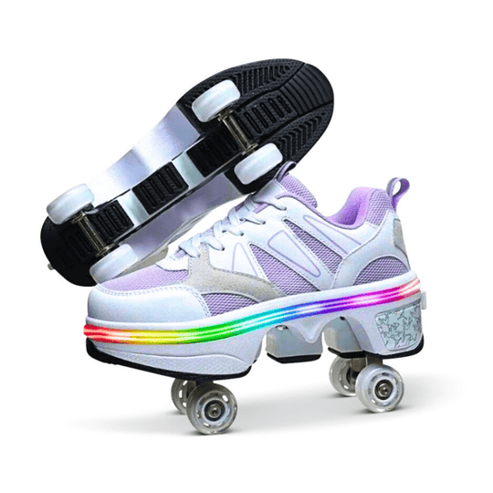Kick Speed Original LOW Violet roller skate shoes 7-LED with retractable wheels side view on white background