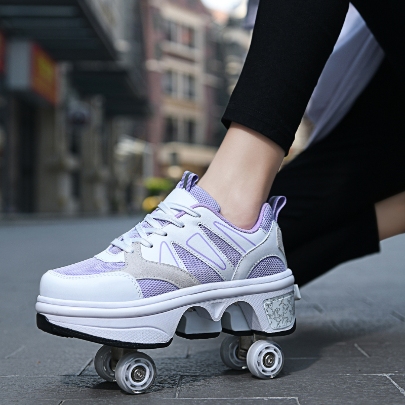 close-up of Kick Speed Original Violet roller skate shoes with wheels for kids and adults